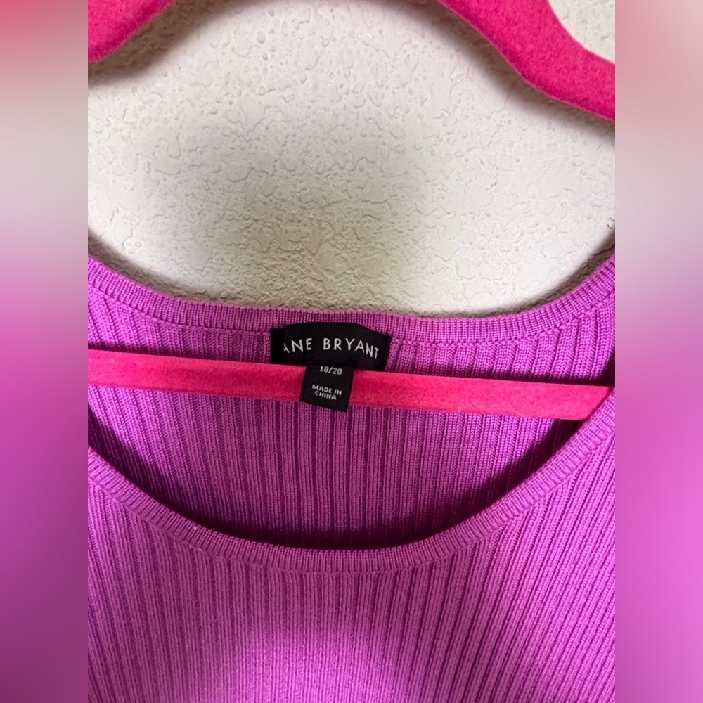 Lane Bryant Orchid Pink Ribbed Knit Belted Fit & Flare Sweater Midi Dress 18/20 - Picture 5 of 9